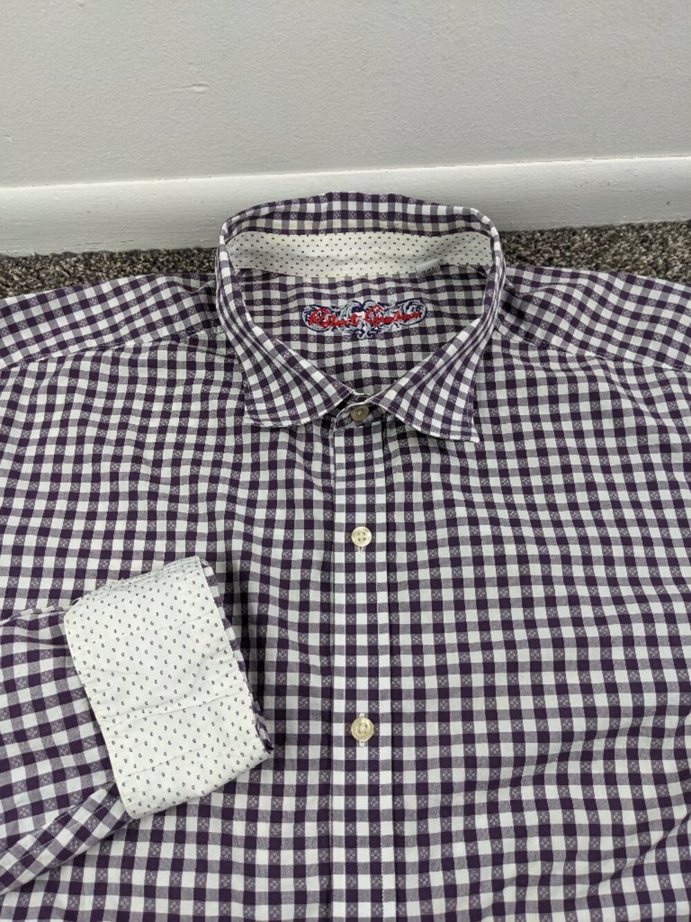 Robert Graham Shirt Gingham Checked L/S Button Paisley Flip Cuff Purple Mens 4XL